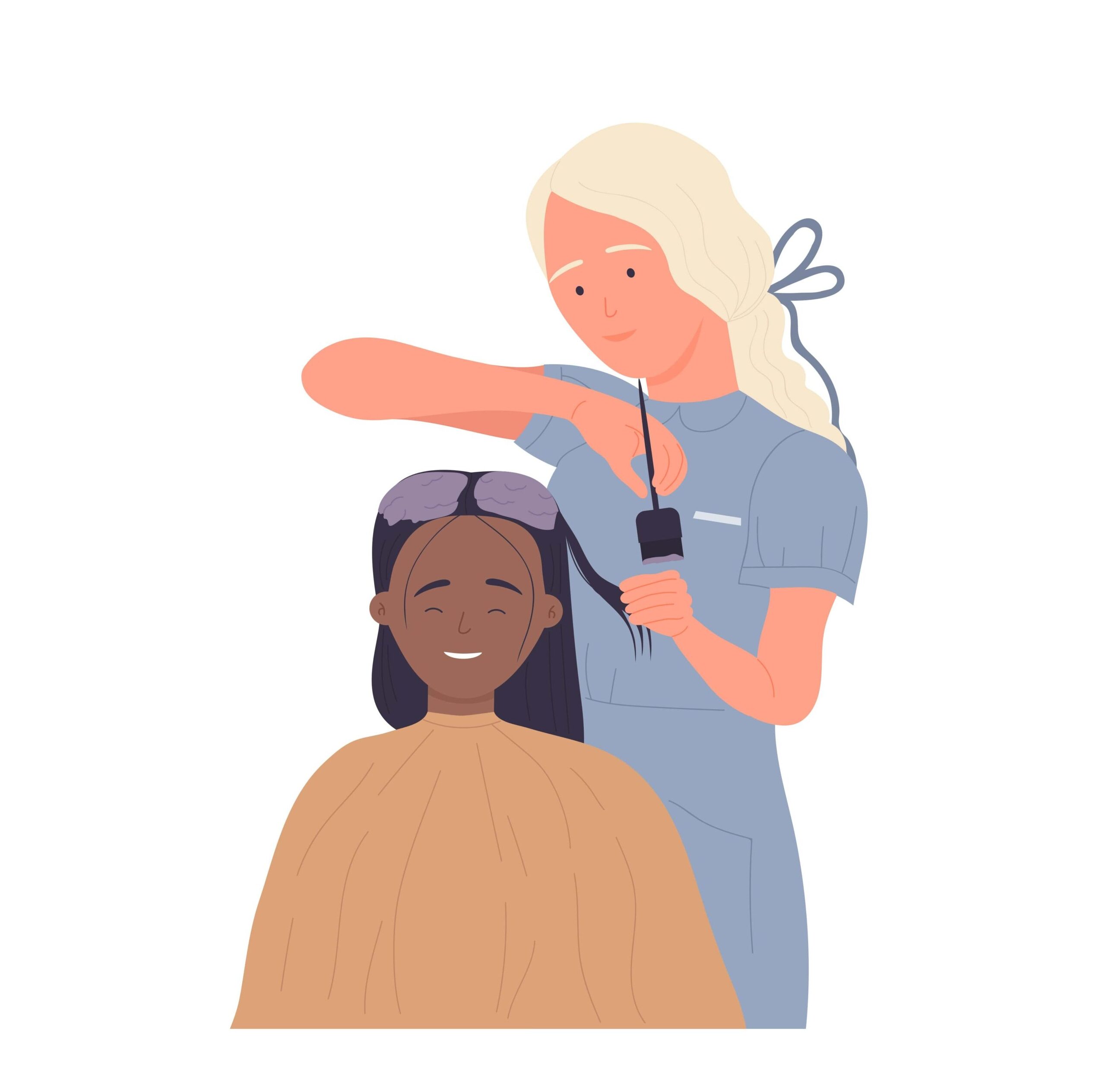 illustration of woman applying colour to another woman's hair