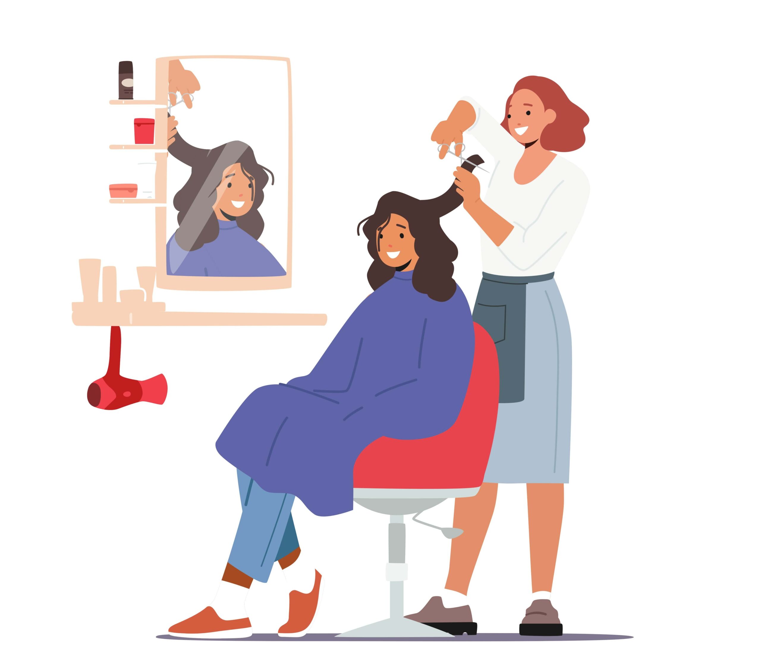 illustration of woman cutting hair