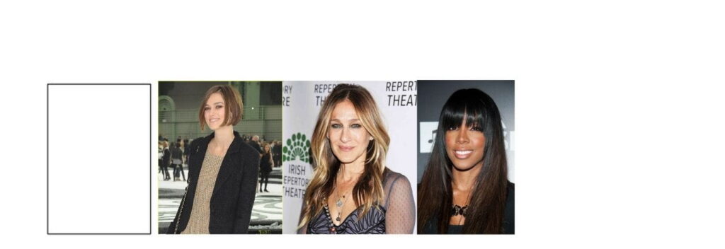 rectangle outline with 3 woman bob long hair and a fringe